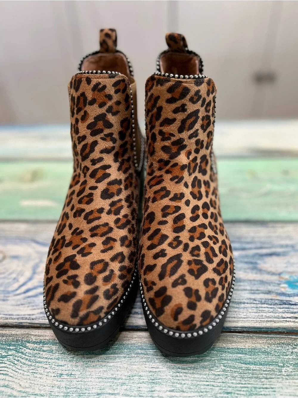 Tinstree Leopard Platform Chelsea Ankle Boots | Rhinestone Trim | NWOT - Picture 6 of 8